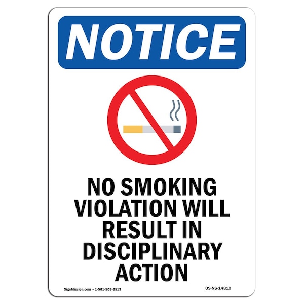OSHA Sign, No Smoking Violation With Symbol, 18in X 12in Rigid Plastic, 12" W, 18" L, Portrait